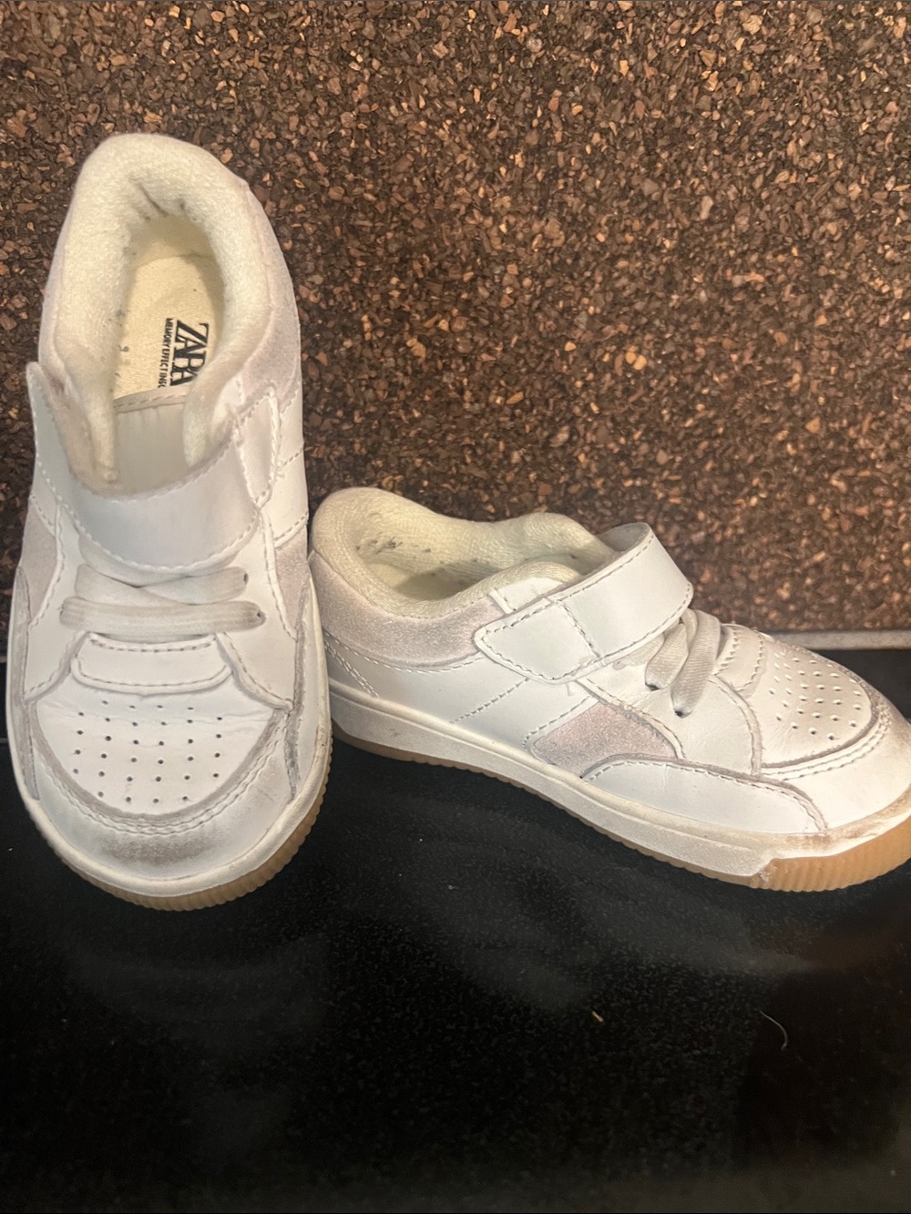 Zara Kids White Velcro & Elastic Lace Sneakers with Gum Sole